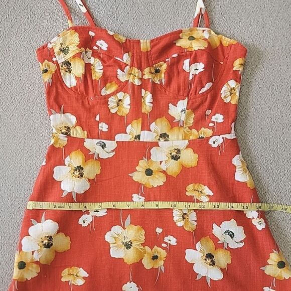 Speechless Fire Burnt Orange Floral Sleeveless  Linen Blend Spring Dress-Small - Picture 11 of 14